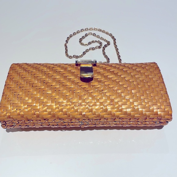 Rodo Italy Vintage Wicker (glazed Rattan) Bag - gold hardware, leather lined - Picture 1 of 11